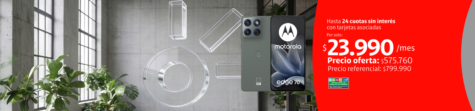 MOTOROLA Edge 70 5G 512GB MOTOROLA Edge 70 5G 512GB en 24 cuotas de $23.990