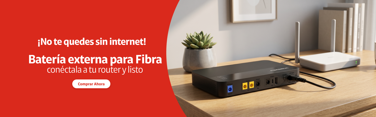 No te quedes sin internet, batería exerna para fibra, conéctala a tu router y listo 