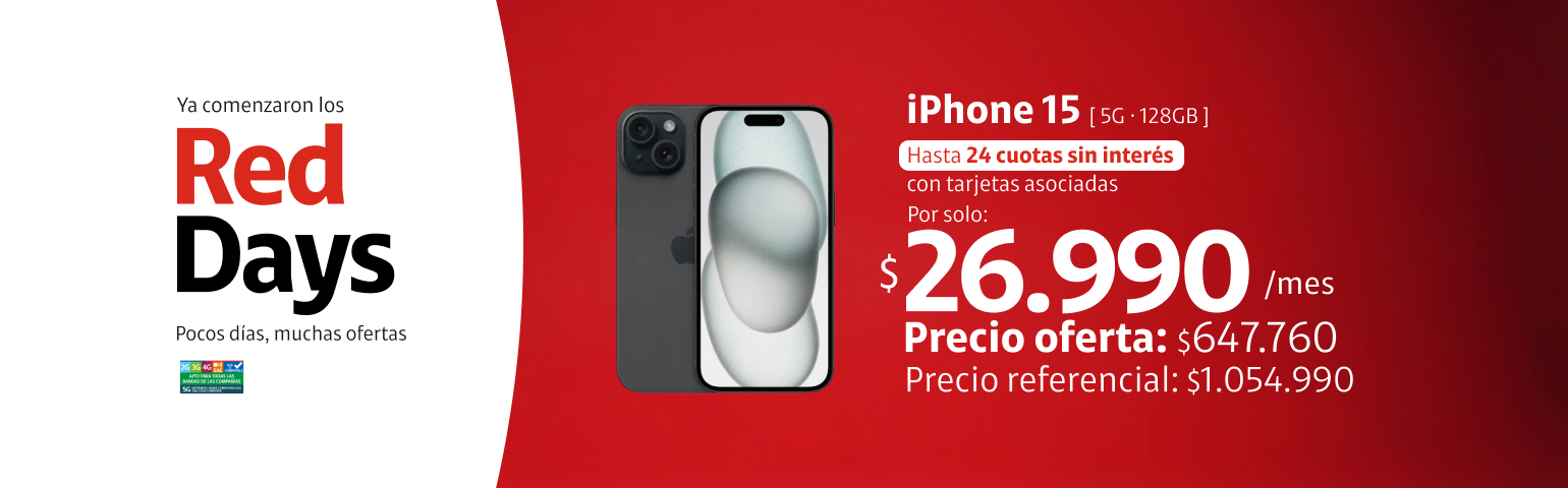 iPhone 15 5G 128GB en 24 cuotas de 26.990