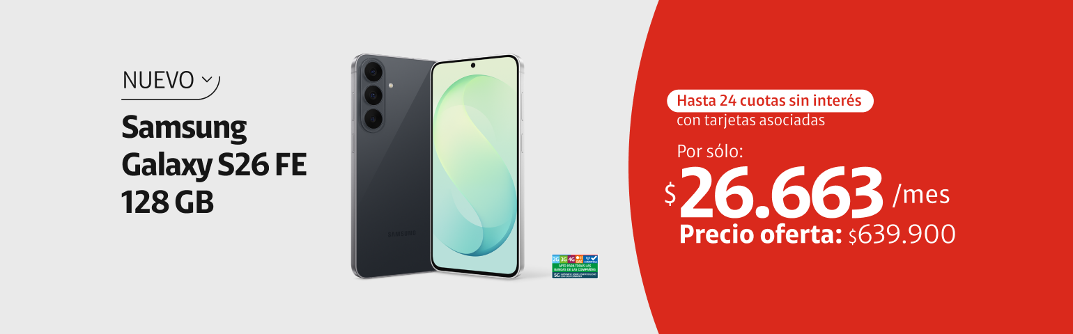 Samsung S26 FE 5G Samsung S26 FE 5G en 24 cuotas de 26.663