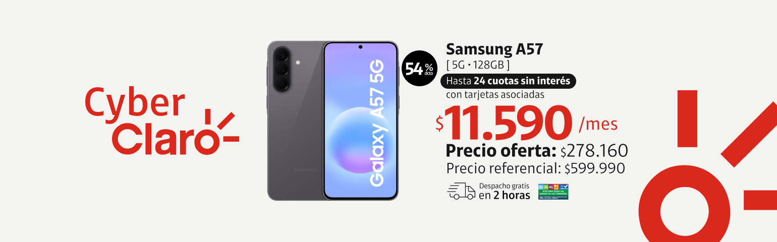Samsung A57 5G 128GB en 24 cuotas de 11.590