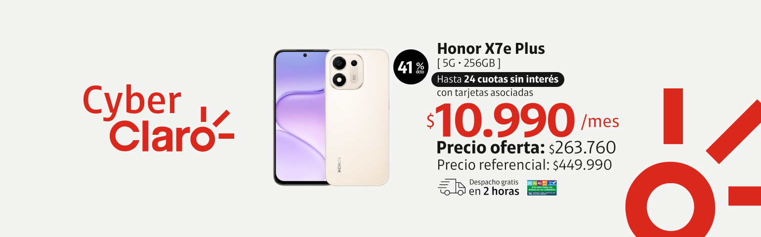 Honor X7E Plus 5G 256GB en 24 cuotas de 10.990