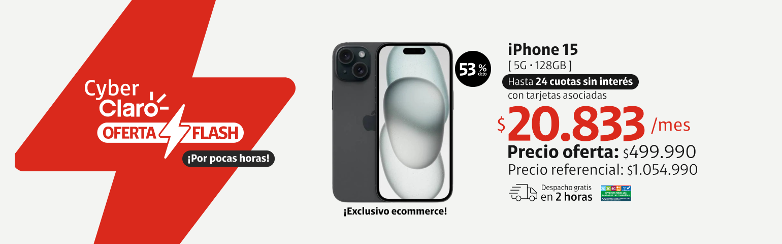 iPhone 15 5G 128GB en 24 cuotas de 20.833