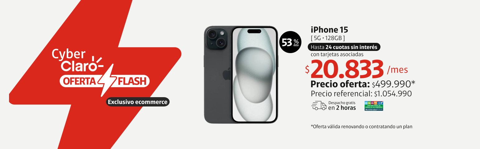 iPhone 15 5G 128GB iPhone 15 5G 128GB en 24 cuotas de 20.833
