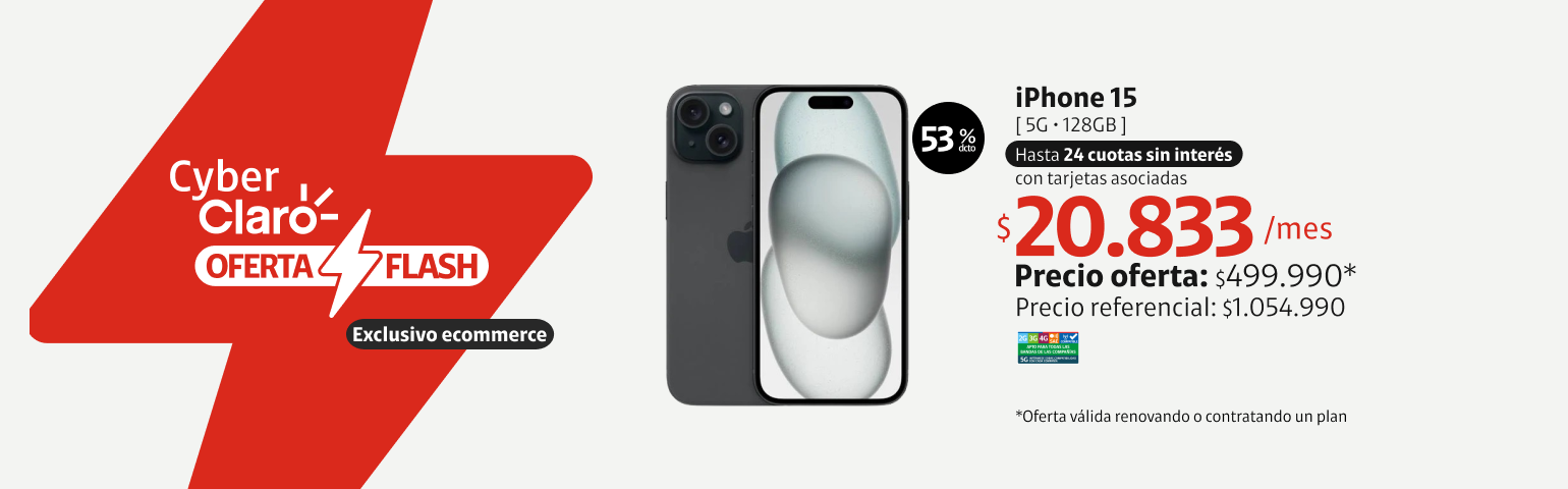 iPhone 15 5G 128GB en 24 cuotas de 20.833