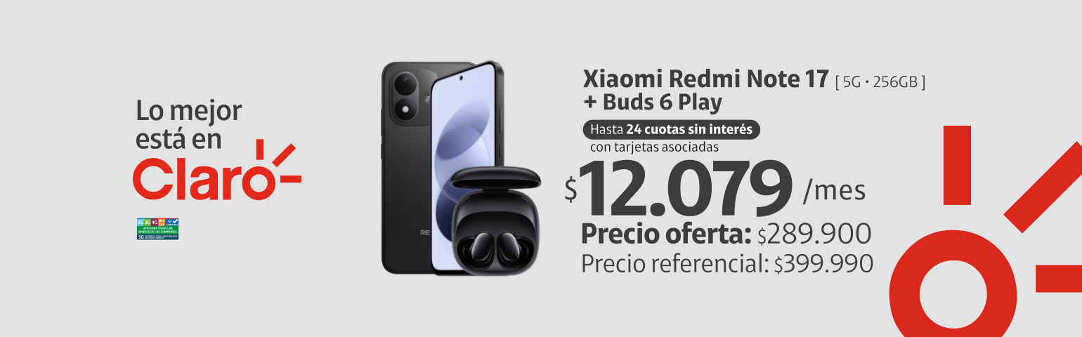 Xiaomi REdmi Note 17 + Buds 6 Play Xiaomi REdmi Note 17 + Buds 6 Play en 24 cuotas de 12.079