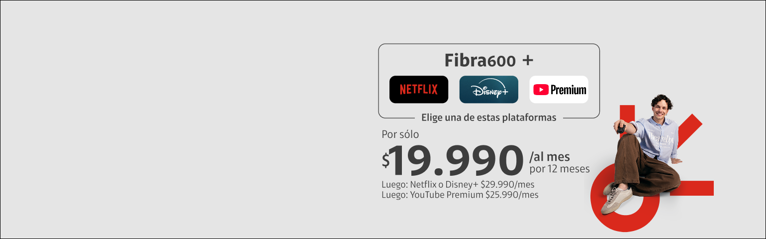 Internet 600 + streaming Internet 600 + netflix o youtube o disney+ a 19.990
